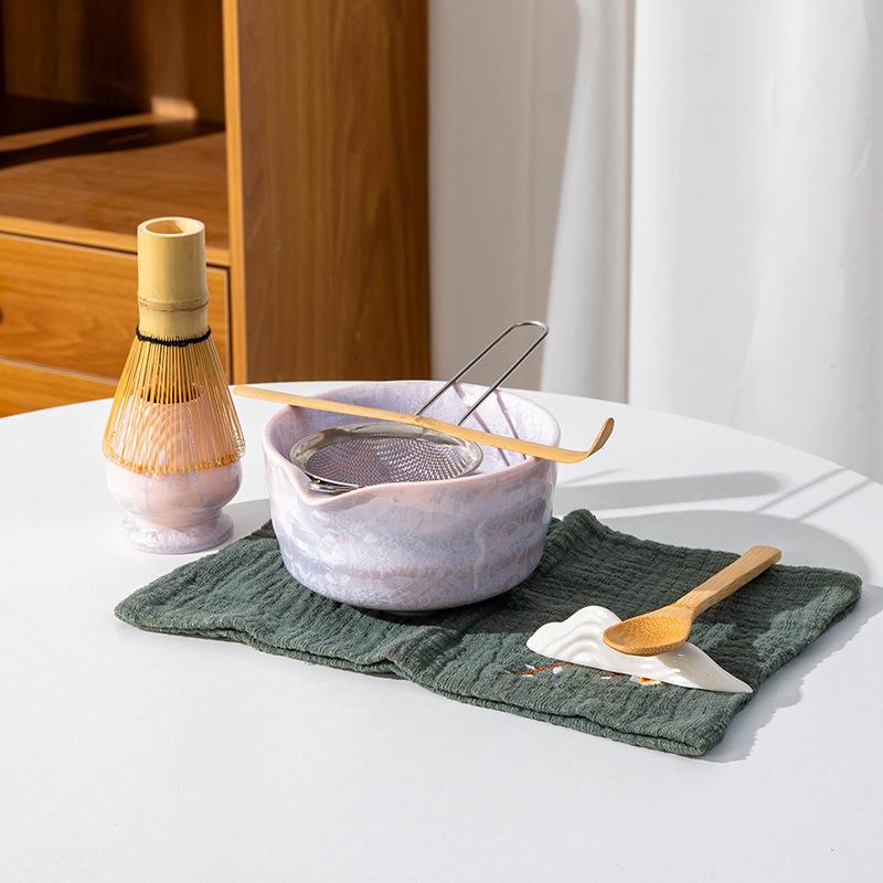 4-8PCS crystal Matcha Tea Set Matcha Ceramic Bowl, Food-Grade Whisk, Handmade Bamboo Tea Whisk, Tea Scoop Ceremony Diy Tools