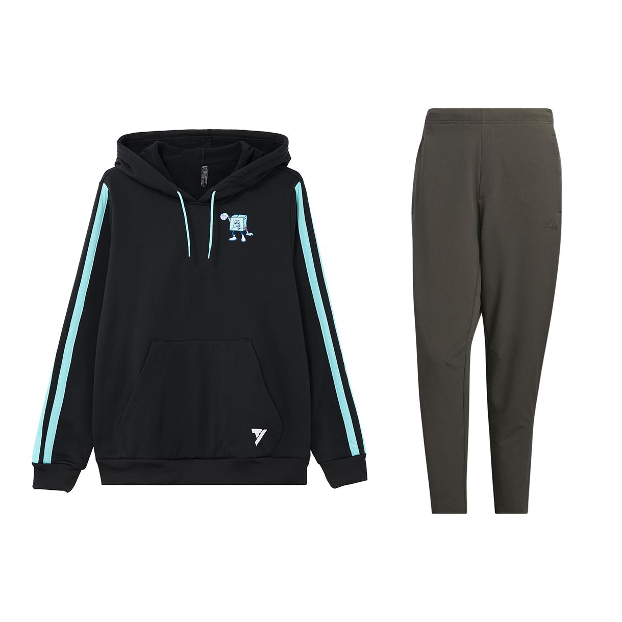 

Adidas Color Block Striped Basketball Hoodie And Long Pants Set Men Activewear HB3125+HY5844 L