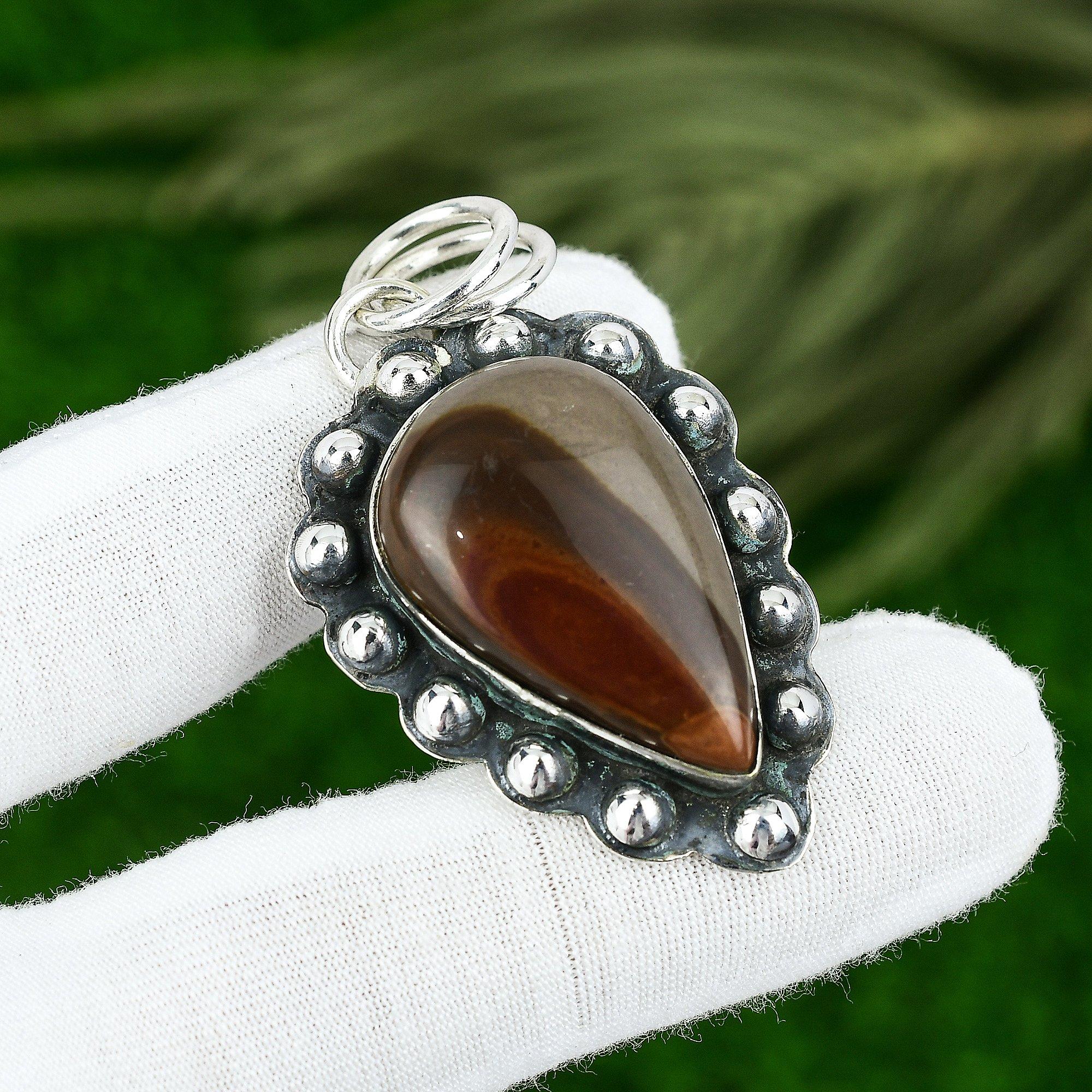 

Polychrome Jasper Stone Engagement Mother Ethnic Pendant Jewelry Sterling Silver