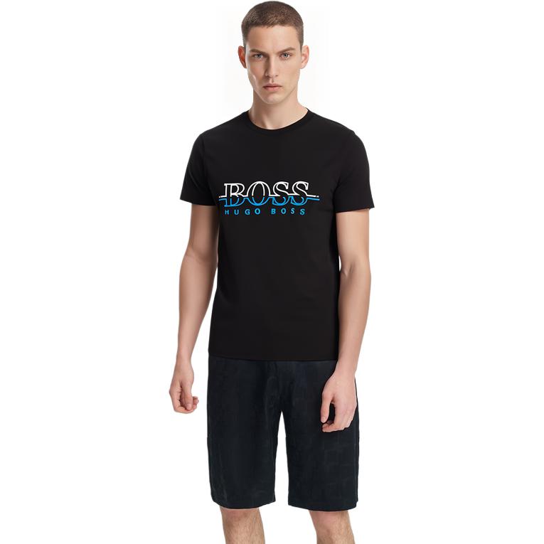 HUGO BOSS T-Shirts Men's Black Crew Neck Moderate Straight Fit 50389696-001