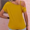 Summer New Single Shoulder Short Sleeve T-shirt Women Tops Elegant Solid Plus Size Casual T Shirt Woman Solid Simple Loose Office Lady Tee 24531