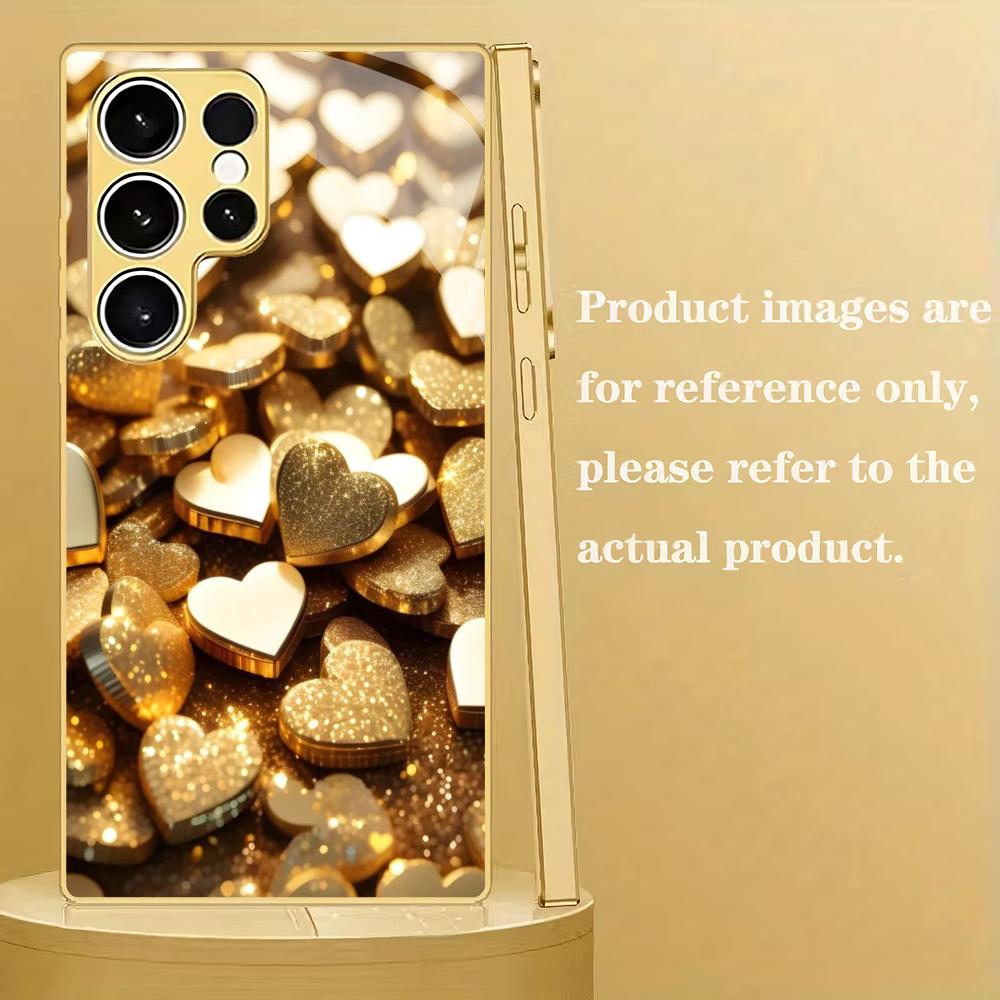 Love plated gold glass phone case suitable for Samsung Galaxy S26 S25 S24 S23 S22 S20 FE/Ultra/Plus anti drop back cover