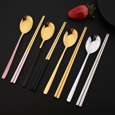 304 Stainless Steel Cutlery Set Sushi Sticks Dinner Spoons Set 10Pcs Dinnerware Korean Chopsticks Dessert Spoon Flatware Set