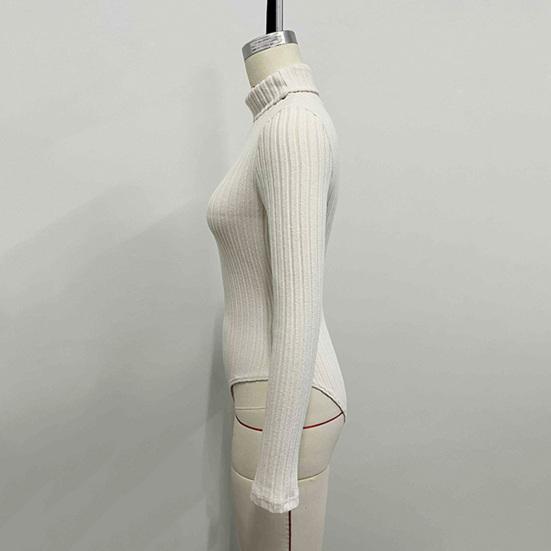Women's Long Sleeve High Neck Bodysuit Fall Slim Fit Ribbed Knit Sweater Tops Sexy Bodycon Stretchy Basic Bodysuit