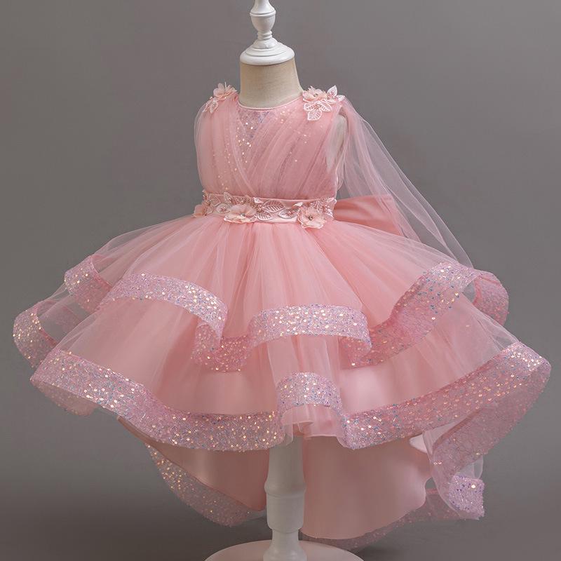 

Sequin Fluffy Mesh Princess Dress for Baby Girls - 1st Birthday & Evening Wear 150 cm рожевий