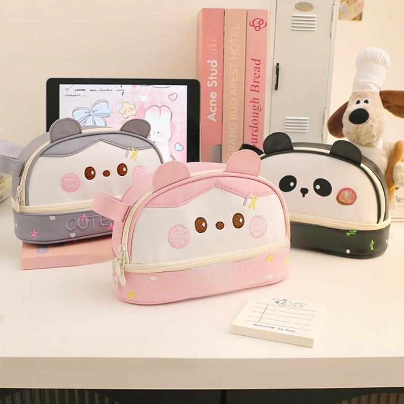Panda Pu Pen Case With Large Capacity For Students And Office Supplies