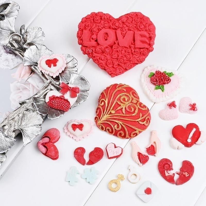 Pink 3D Love Roses Heart-shaped Silicone Mold Fondant Cake Mold Baking Desert Cake Decorating