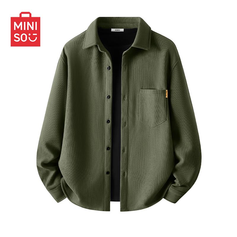 MINISO Men's American Retro Fleece Lined Corduroy Shirt Jacket