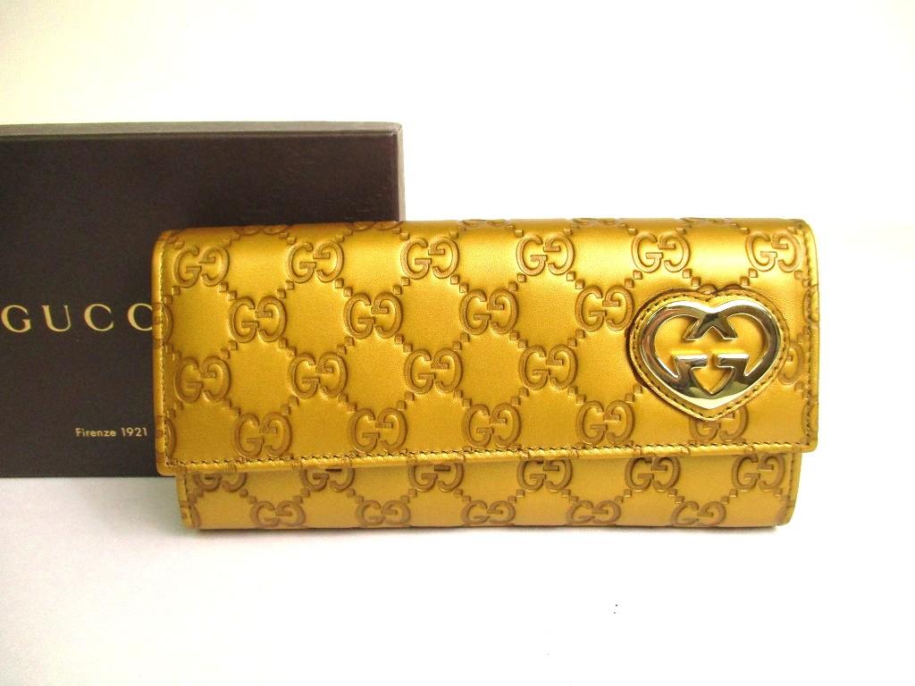 Authentic GUCCI Guccissima Gold Leather Heart Motif Flap Wallet #a776  Refurbished