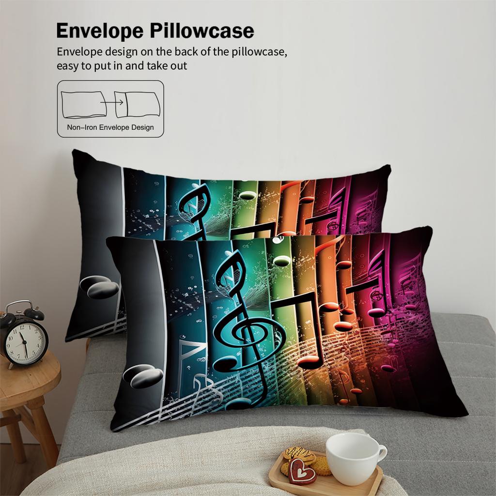 3pcs Color musical note pattern bedding set, 1*duvet cover+2*pillowcase,for single bed, teenagers and adults bedroom, home decor