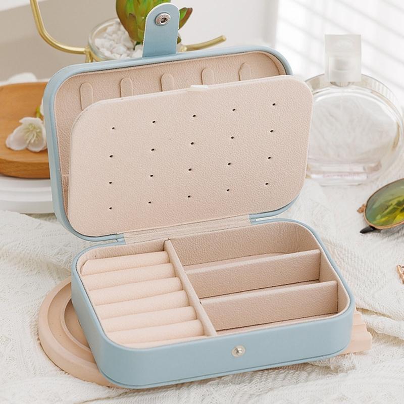PU Leather Jewelry Box with Dedicated Ring Rolls, Perforated Earring Panel, and Interior Hooks for Organized Storage