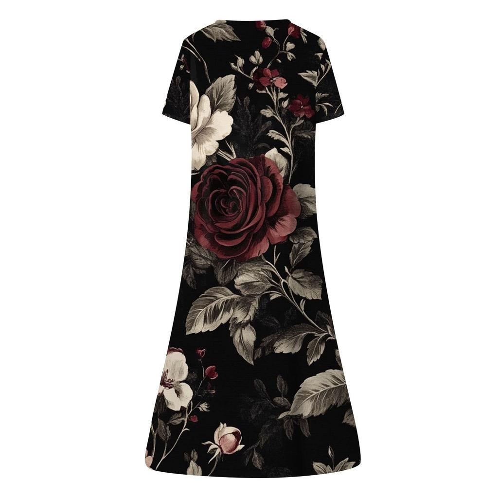 Abito scampanato a maniche corte con scollo a V stampato casual estivo da donna