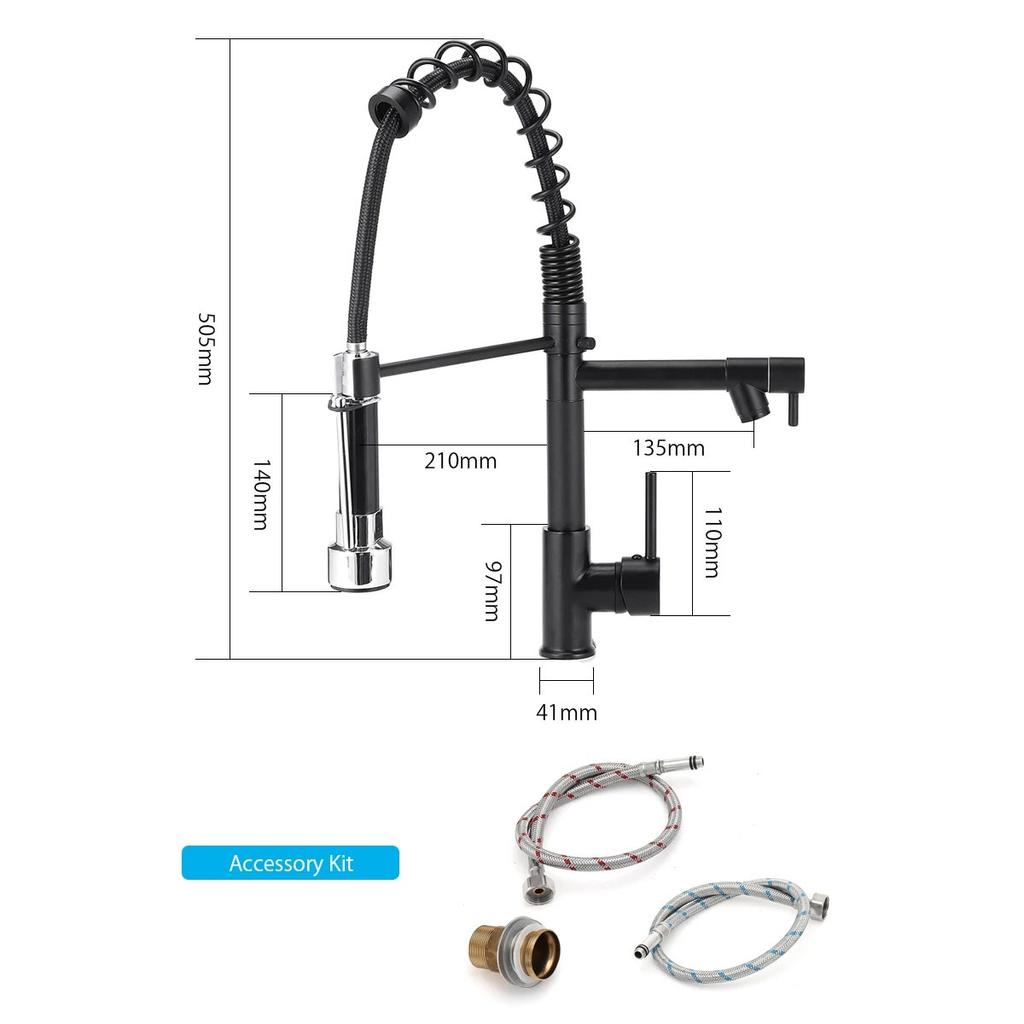 Pull Out Kitchen Tap Chrome Finished Spring Faucet Swivel Spout Vessel Sink