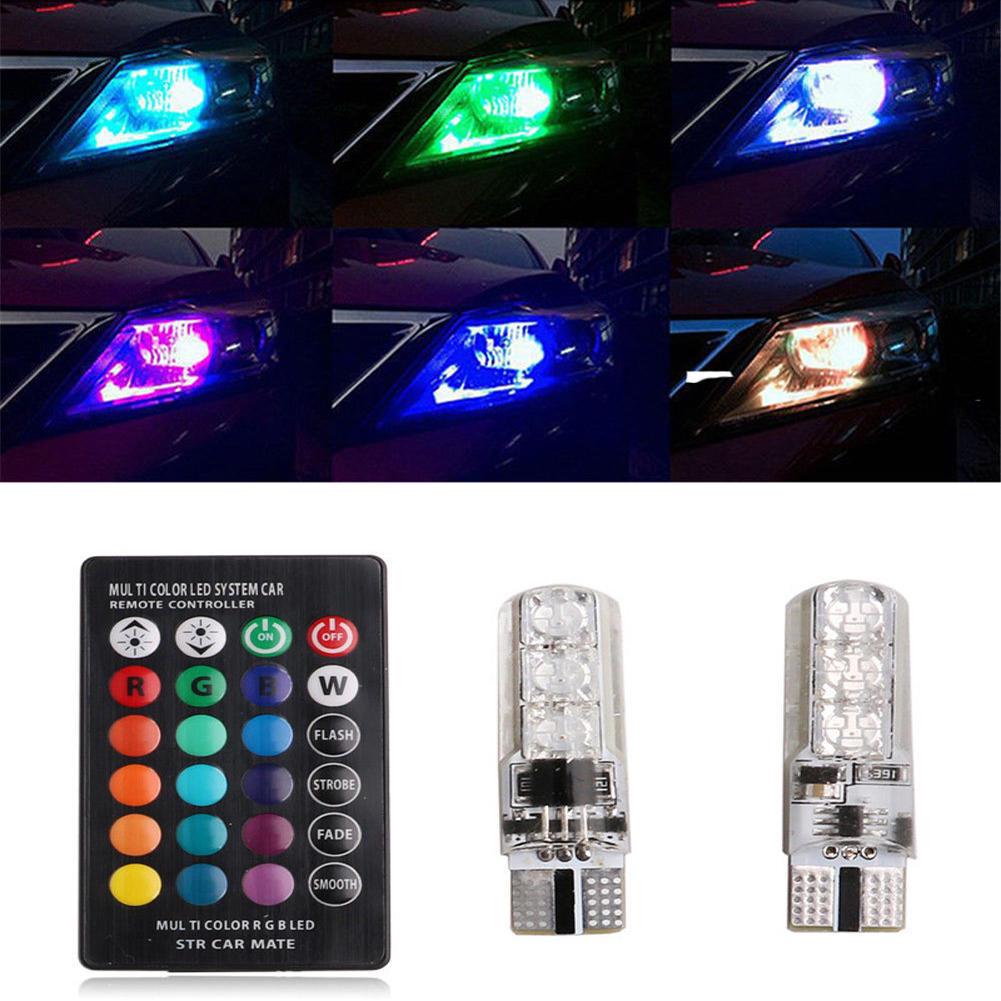 3pc T10 Car Wedge Side Light Bulb-6SMD 5050 RGB 7 Color LED Strobe Flash Lamp with Remote Control DC
