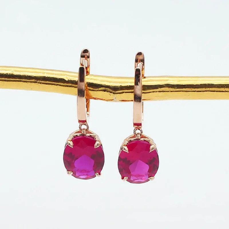 Purple Gold Oval Redstone Egg Surface Earrings Rose Gold Plated High-End Temperament Color Gold Earrings