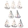 Mini Sailboat Model Nautical Resin Sailing Boat Decoration with Shell Starfish Rustic Vintage Beach Ocean Theme Ship Ornament for Home Office Bedroom