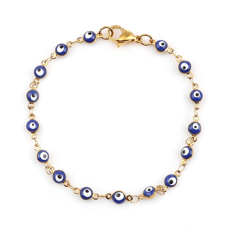 Fashion Stainless Steel Bracelets Blue Red Evil Eye Enamel Bead Bracelet For Women Jewelry Gifts 18.7cm(7 3/8") long, 1 Piece