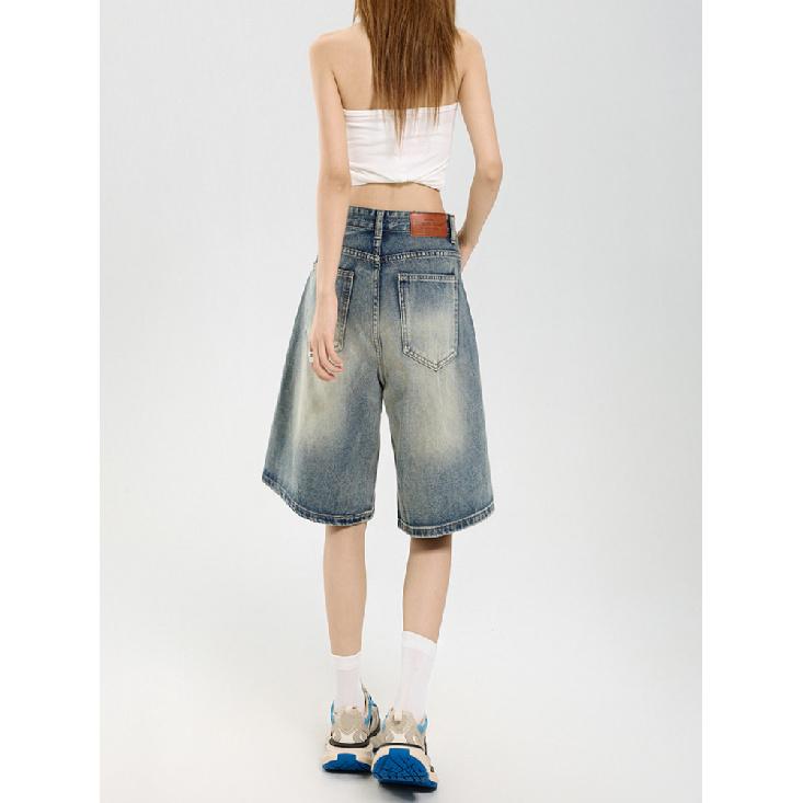 Women Casual Shorts Baggy Streetwear Knee Length Denim Short Pants Summer Fashion Daily Wide Leg Short Jeans