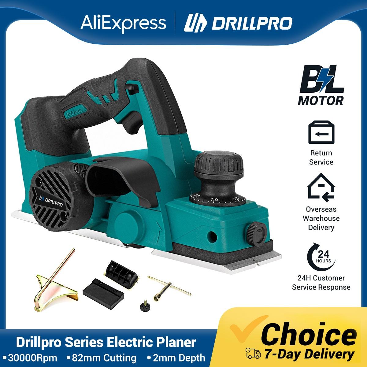 

Drillpro промышленный строгальный станок с литиевой батареей, ширина строгания 82 мм, глубина 2 мм, скорость 30000 об/мин, эффективный и точный инструмент для деревообработки, идеально подходит для