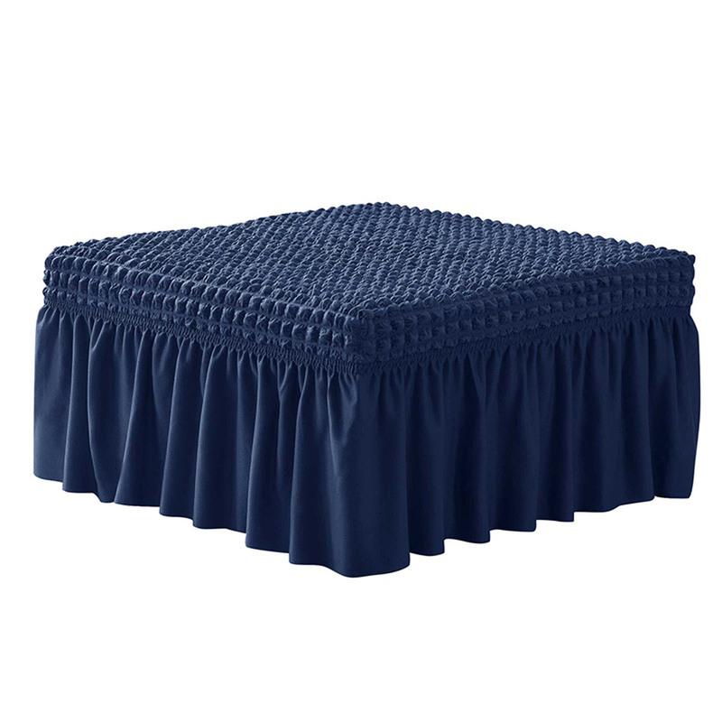 Stretch Ottoman Slipcover Removable with Skirt Footstool Protector Seersucker Thick Ottoman Cover for Living Room Cat Dog