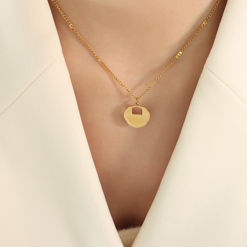 Lucky Lock Necklace: Chinese-Inspired Hammered Flat Chain, Titanium Steel, Niche Design