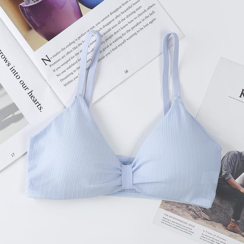 Ice Silk Ribbed Back Wrap Chest Adjustable Strap Bandeau Wire-Free Bra for Women