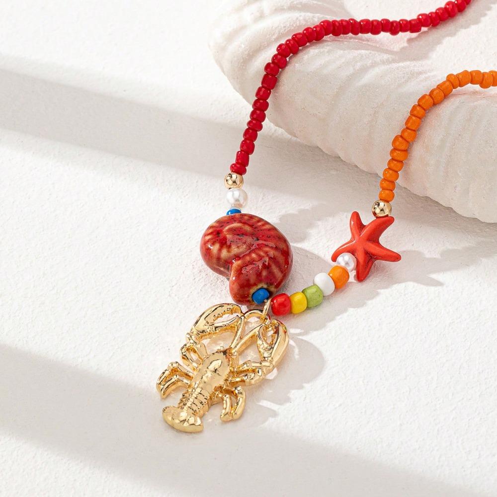 Ethnic Style Conch Fish Pendant Necklace Flower Ocean Series Necklace Nylon Rope Necklace  Women