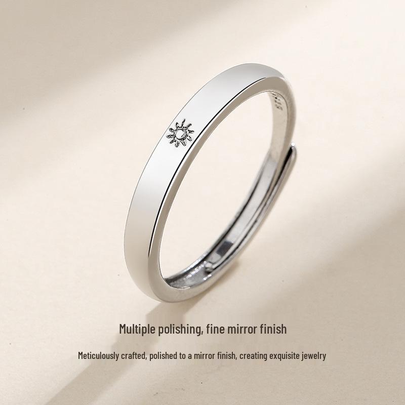

Sun & Moon Black & White Openable Couple Rings - Long Distance Love Gift Open Adjustable