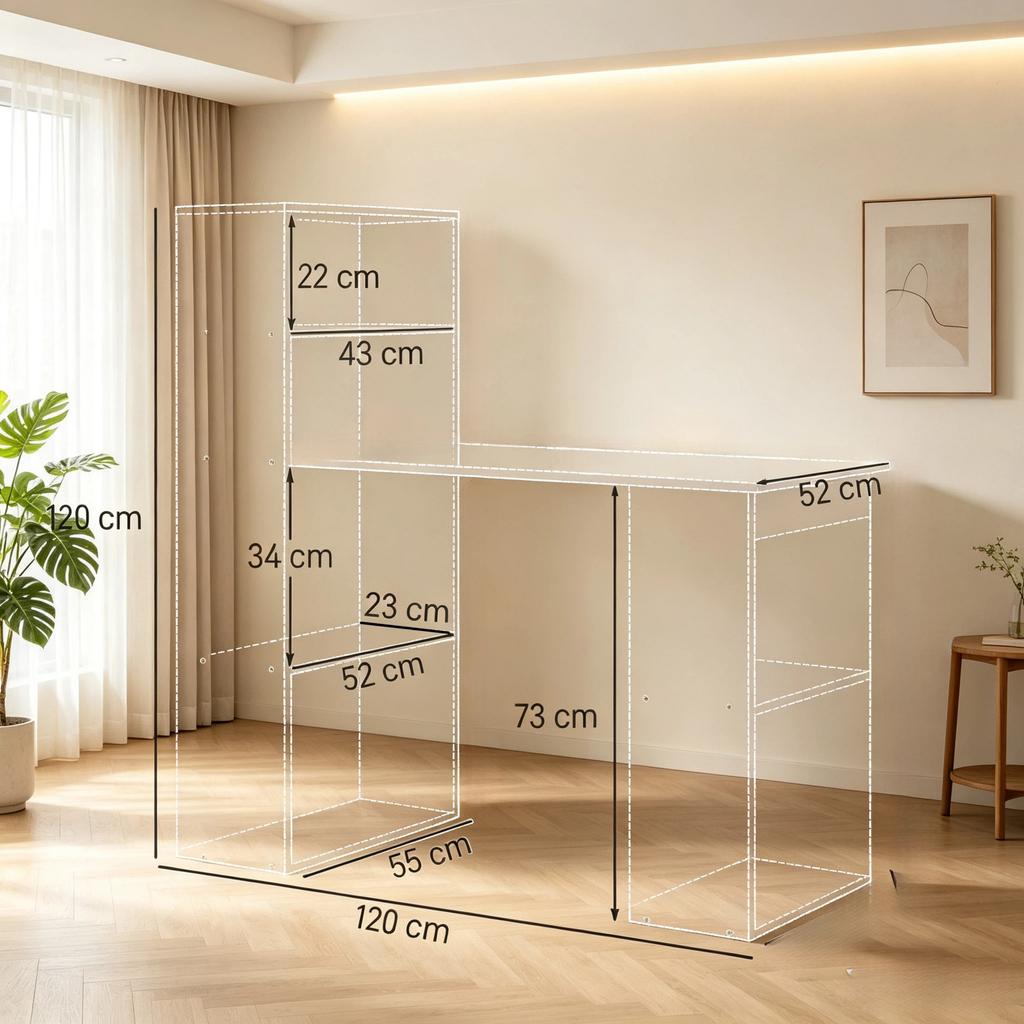 Desk with Integrated Bookshelf, Modern Desk, Versatile Work Table with Open Design for Flexible Use (only with desk)
