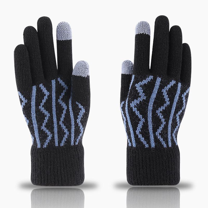 Warm Outdoor Riding Gloves, Piled and Thickened Full-finger Men's and Women's Autumn Jacquard Knitted Cold-proof Gloves