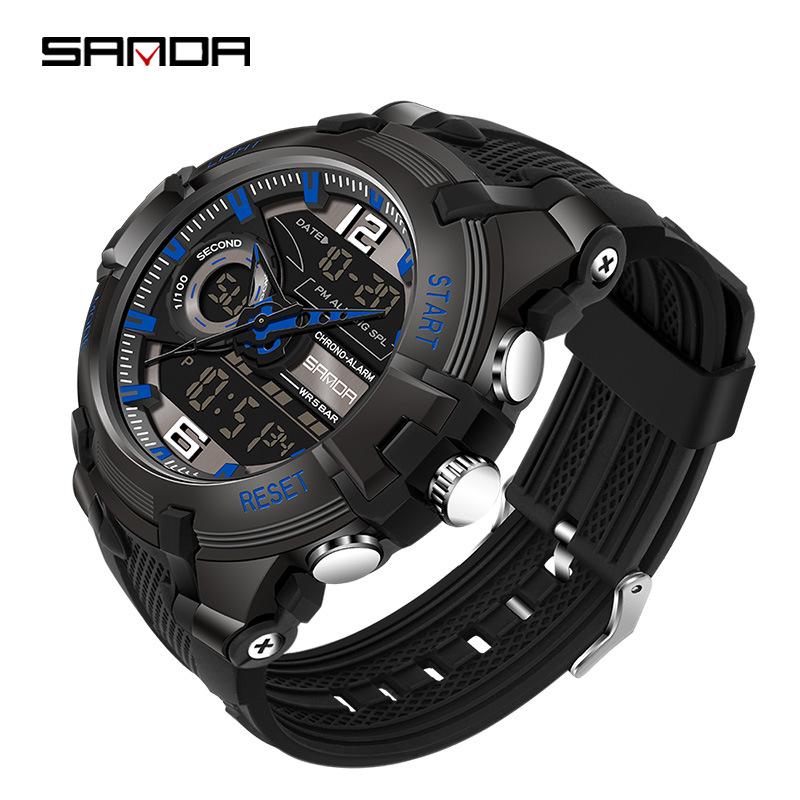 Sanda Men s Waterproof Dual Display Sports Watch - Stylish Large Dial Electronic Timepiece