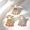 Shiny Rhinestone Zodiac Goat Brooch Cute Sheep Animal Design Lapel Pin for Bags Clothing Decoration Holiday Gift
