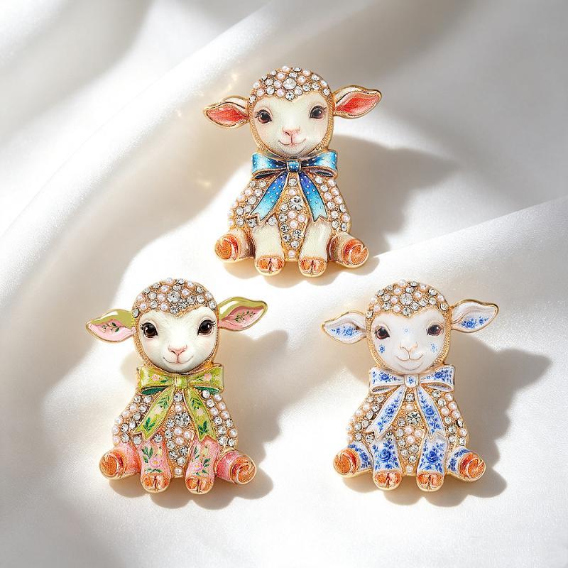Shiny Rhinestone Zodiac Goat Brooch Cute Sheep Animal Design Lapel Pin for Bags Clothing Decoration Holiday Gift