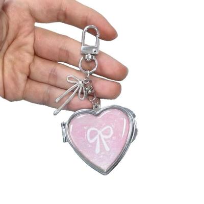 Y2K Trendy Heart Folding Mirror Keychain Sweet Cool Metal Keyring Makeup Mini Mirror Bag Pendant Girly Gifts