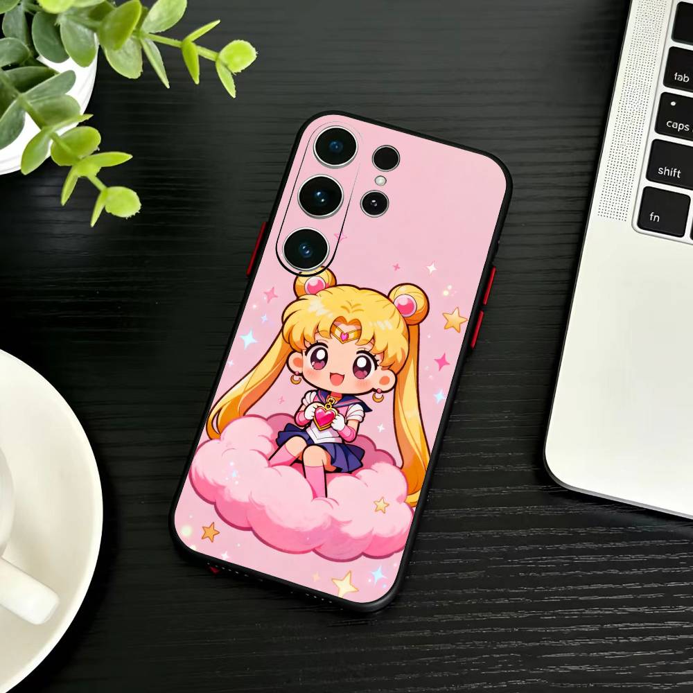 Kreslený kryt na telefon I-Sailor M-Moon pro Samsung S26, S25, S24, S23, S22, S30, S21, Ultra, Plus, FE 5G Černý měkký kryt