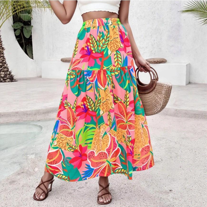 European Style Floral Print High-Waisted Retro Skirt for Women - Summer Collection