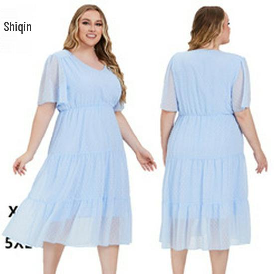 2026 Plus Size V-neck Short Sleeve Sequin Embroidery Bridesmaid Banquet Dress for Spring/Summer (European/American Style)