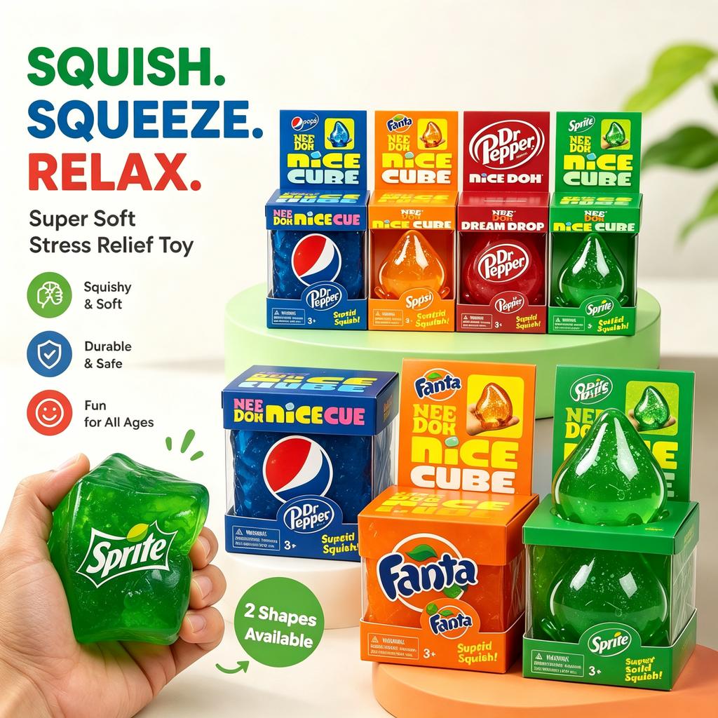 Dr Pepper X NeeDoh Nice Cube Squishy Soft Squeeze Fidget Cube Stress Relief Anxiety Relief Sensory Toy for Kids and Adults