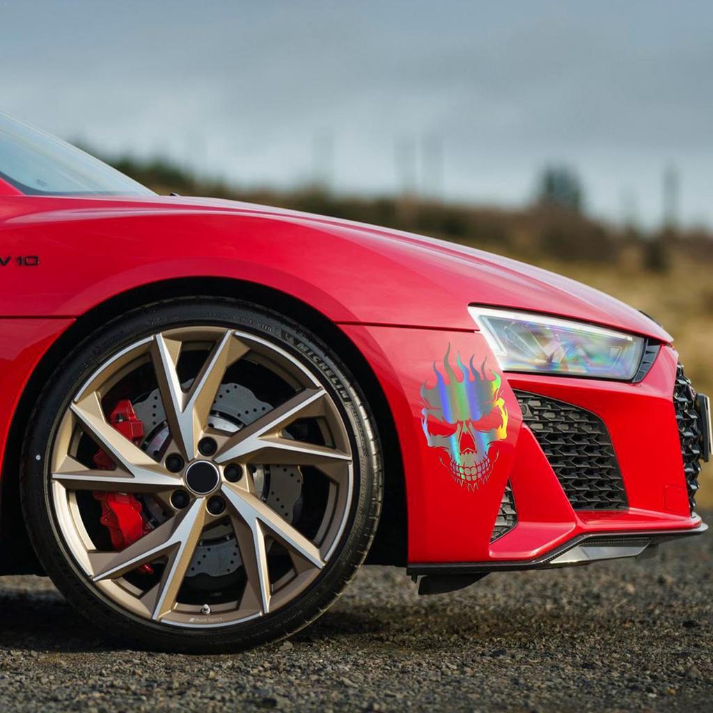 Autocollants et Décalcomanies Crâne, Autocollants de Voiture Crâne Flamme Capot Autocollant de Voiture Porte Latérale Autocollant de Voiture
