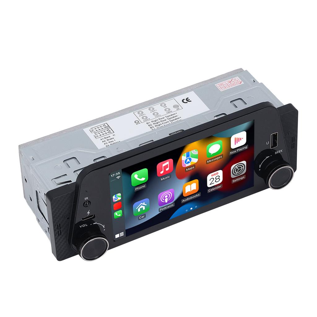 Single Din Car Stereo 5in Touch Screen for Carplay Wired Mirror Link Navigation BT5.0 with 12LED