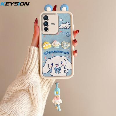 KEYSION Милий 3D мультяшний чохол для VIVO V23 5G з вушками та браслетом, м'який силіконовий ударостійкий чохол для телефону для VIVO V23 5G