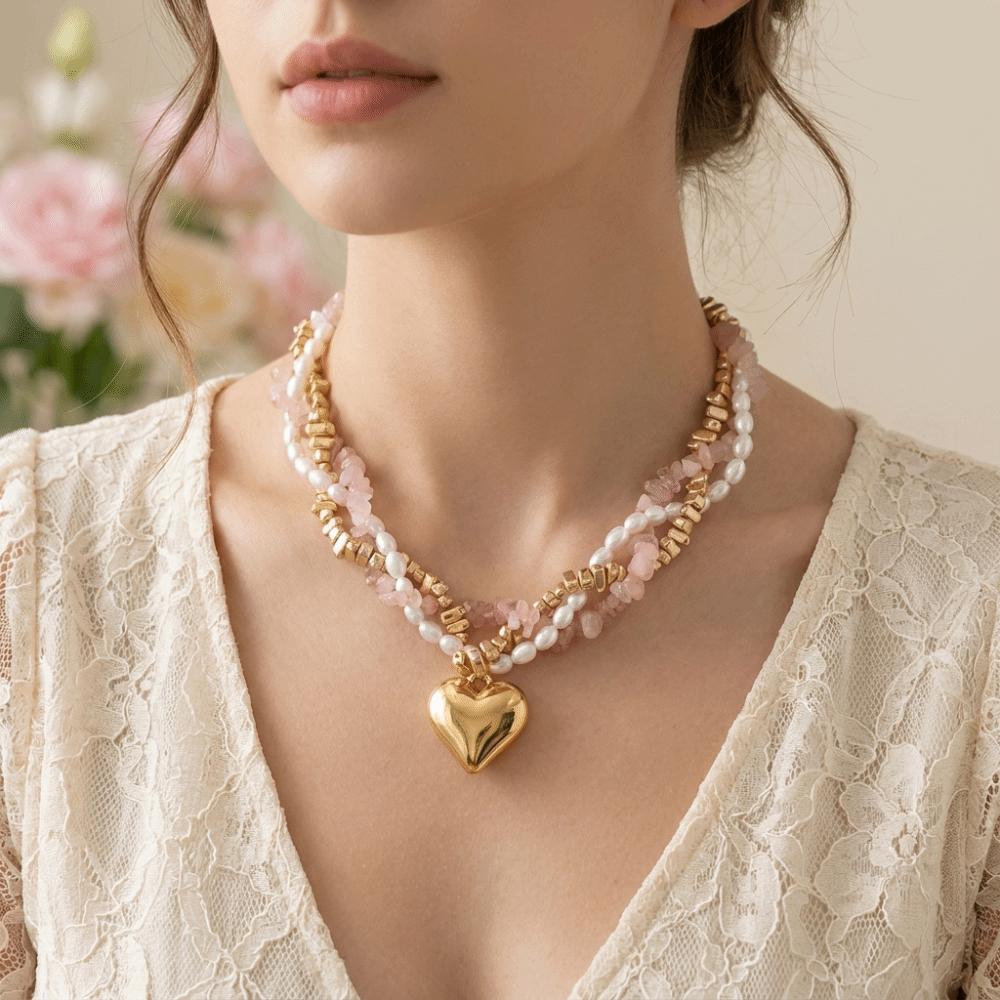 Pink Gold Gold Plated Pendant Necklace Three-Layer Clavicle Chain Birthday Party