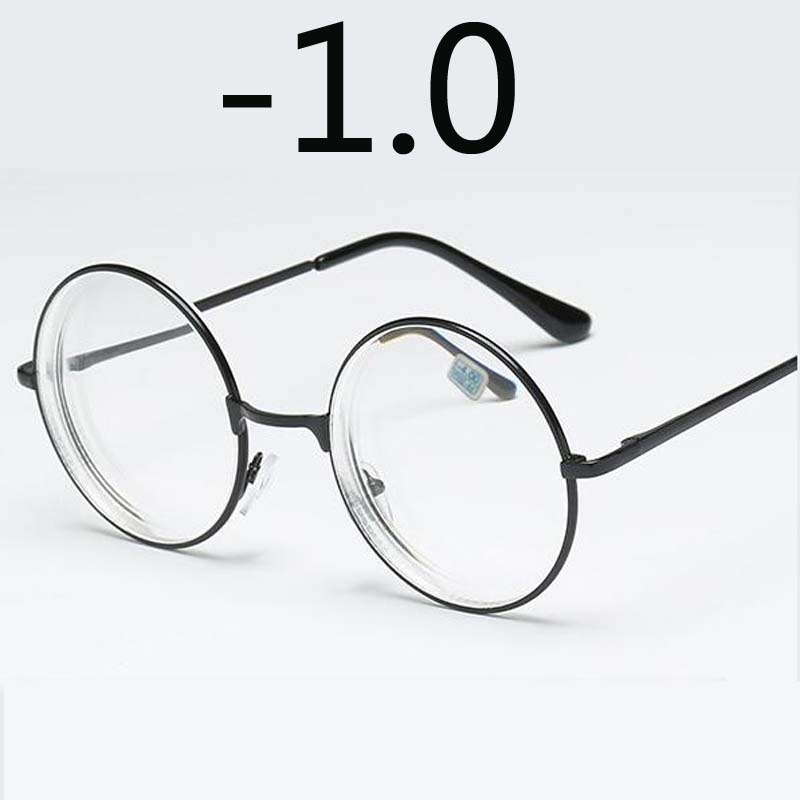 Round Glasses Woman Men Glasses Retro Myopia Optical Metal Frames Clear Lens Black Silver Gold Eyeglasses -1.0 -1.5 -2.0 To -4.0