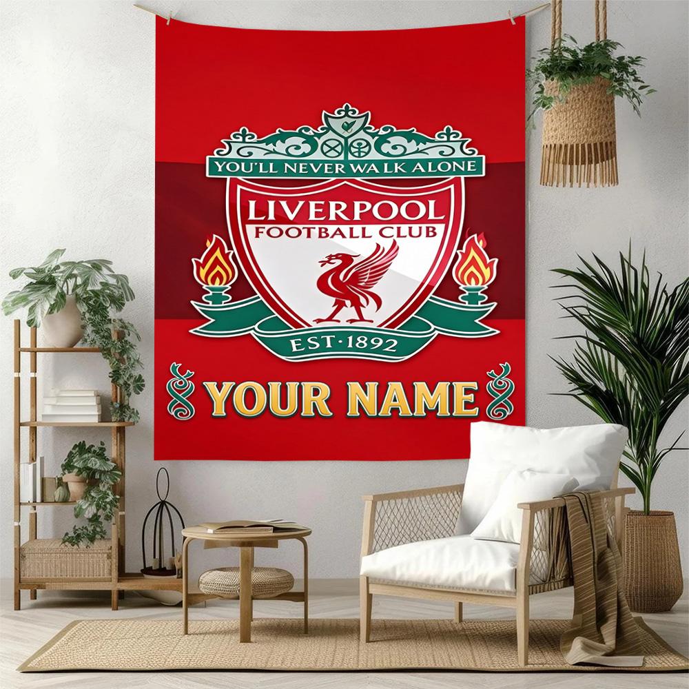 Liverpool Fc Logo Personalized Name Tapestry Lightweight Tapestry Machine Washable Great for Living Room All-Season Use Unique Gift for Family Friends