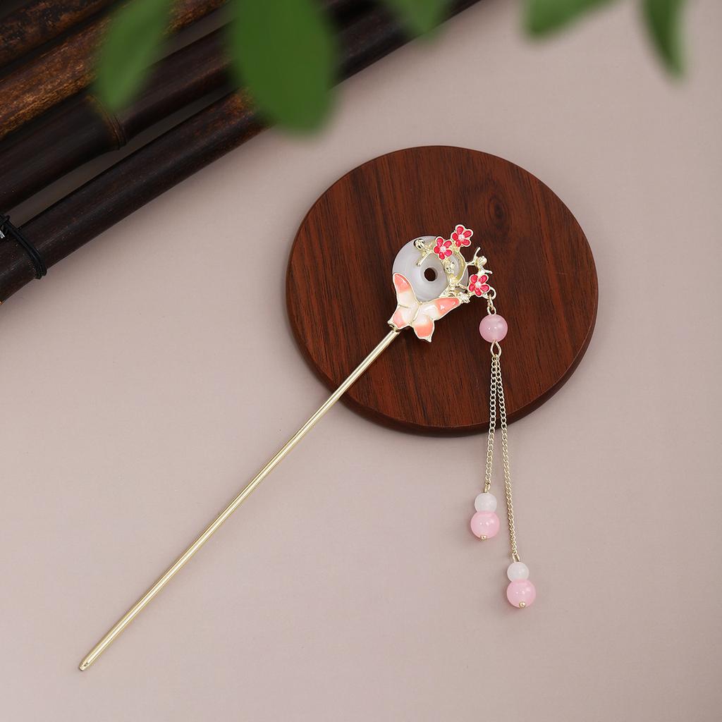 New Chinese Style Ethnic Style Retro Ping An Buckle Cheongsam Hair Ornaments Dripping Oil Flowers Butterfly Tassel Step Shaking Ancient Style Hairpin