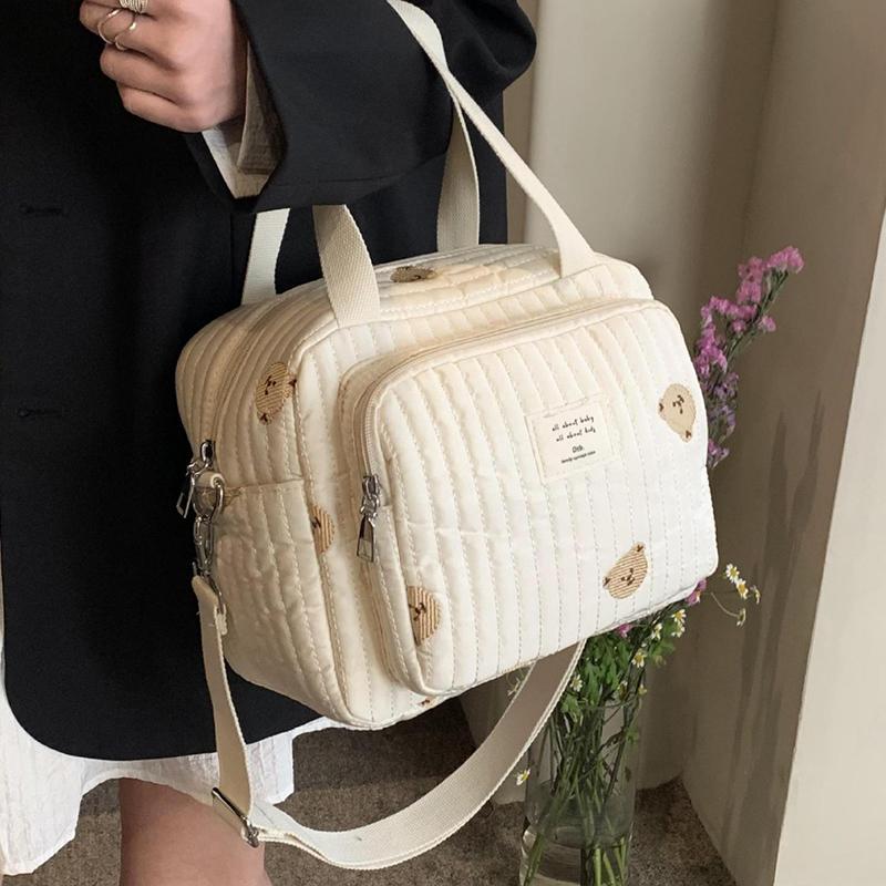 Mama Tasche Niedlicher Bestickter Bär Blume Handtasche Schultertaschen Tragbar Große Kapazität Aufbewahrung Umhängetasche