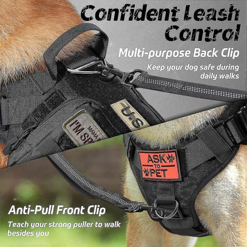 Taktisches Hundegeschirr und 1,2 m Bungee-Leine, Militärisches Hundegeschirr-Set für große und mittelgroße Hunde, Jagd, Training - -