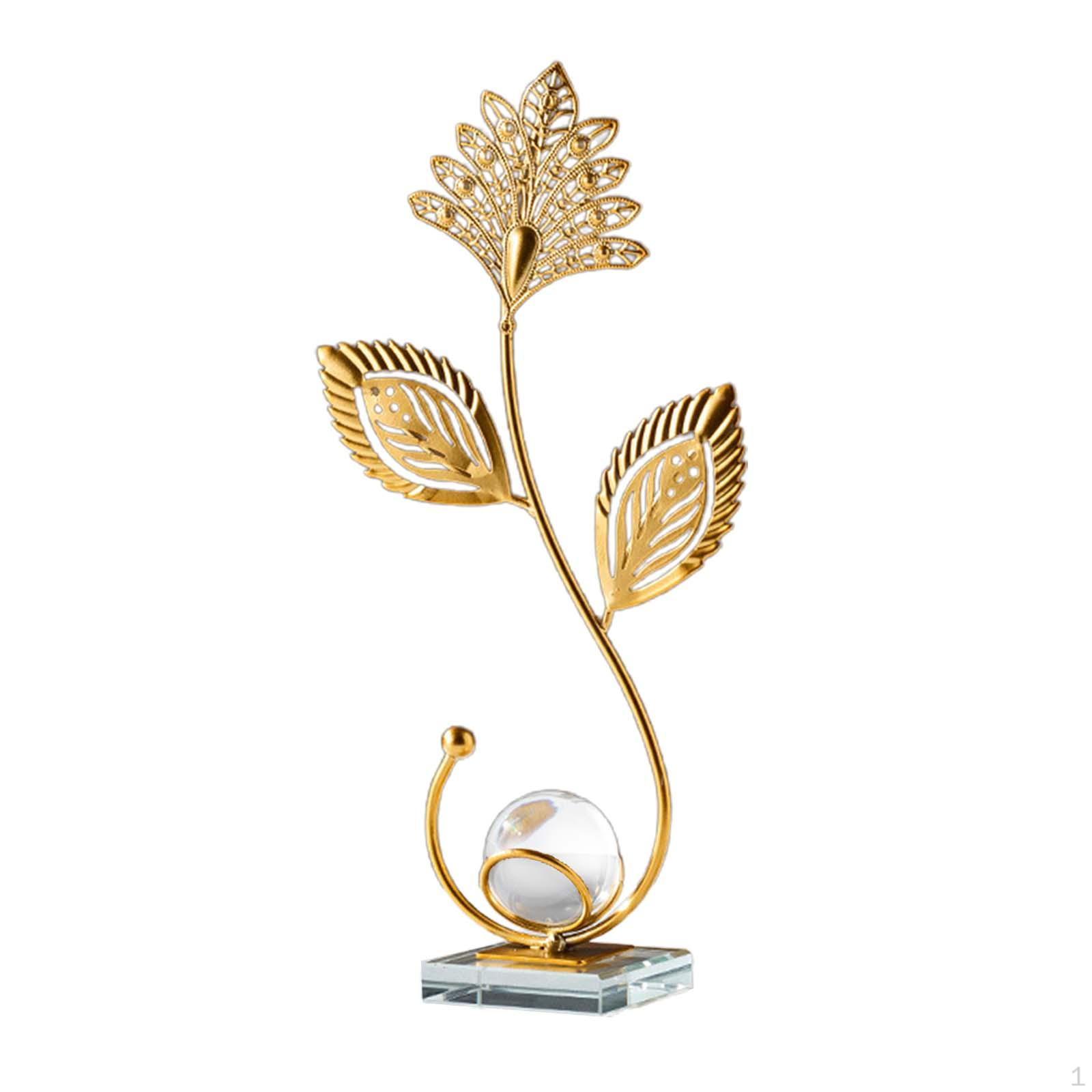 

Leaves Statue Crystal Ball Decorative Leaf Shaped Figurine Nordic Desktop Ornament Metal Style B