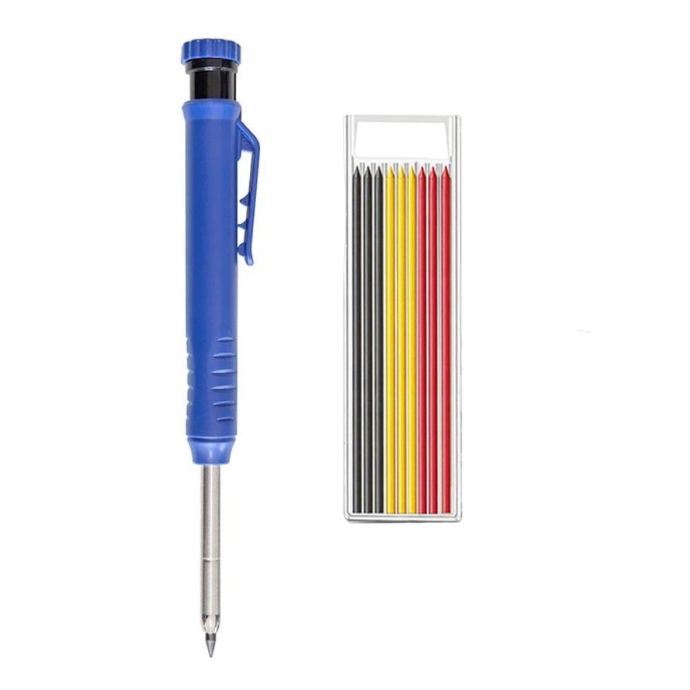 10 Stück Solider mechanischer Zimmermannsbleistift mit 9 Ersatz-Minen, langer Spitze, Tieflochmarker, integriertem Spitzer