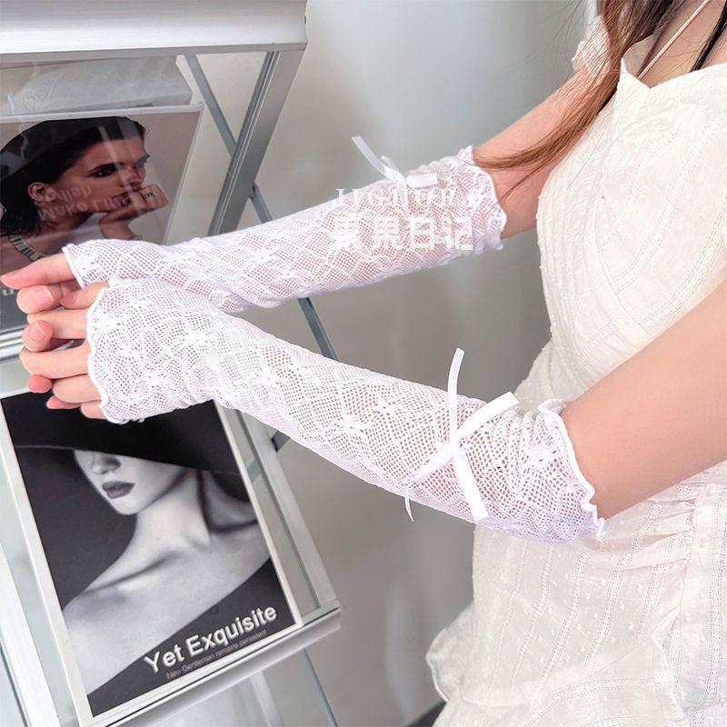 Summer Thin White Long Style Gloves Lace 2025 New Arrival Oversleeves Sun-Proof All-Matching Ballet Style Concealer Oversleeves Lolita